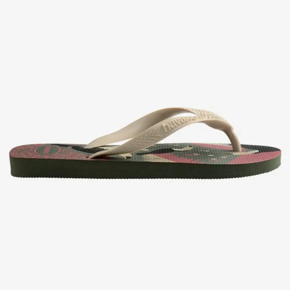 Havaianas Kids Top Tropical Vibes Olive Green Toucan Flip Flops 3/4Y NWT